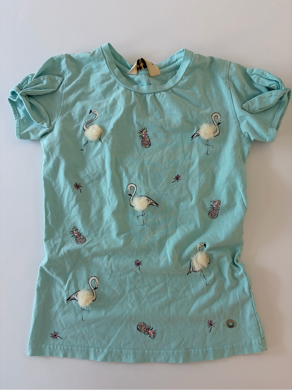 Gini & Jony Girls flamingo tee with Pom Poms